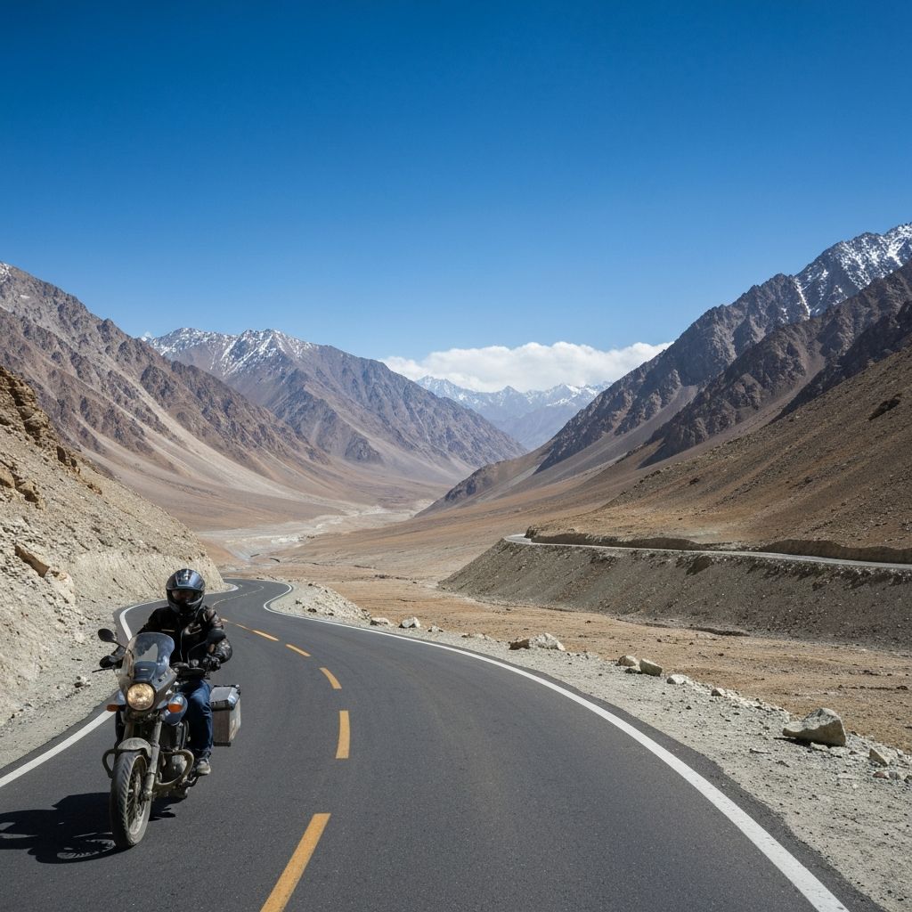 Adventurer on Khardung La Pass, one of the highest motorable roads